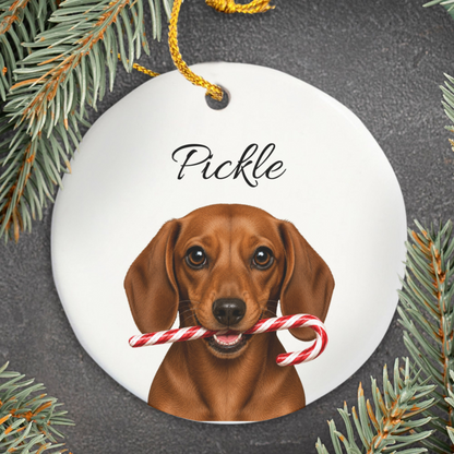 Personalized Red Dachshund Candy Cane Ornament