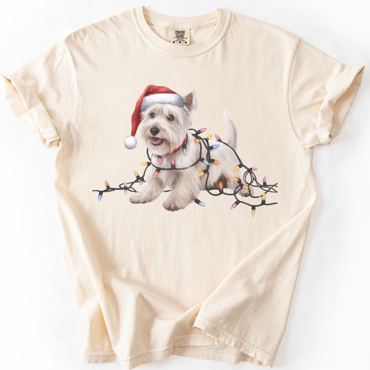 West Highland Terrier Christmas Lights Shirt, Festive Holiday Tee for Westie Lovers