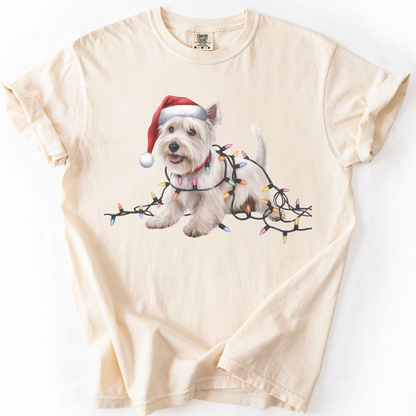 West Highland Terrier Christmas Lights Shirt, Festive Holiday Tee for Westie Lovers