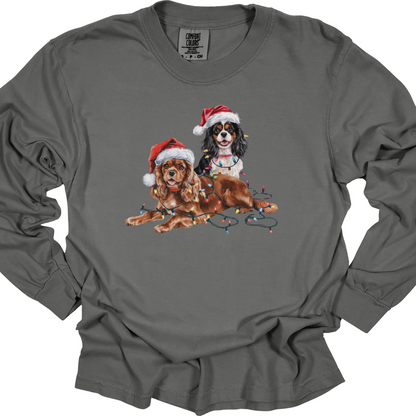 Cavalier King Charles Spaniels Christmas Lights Shirt, Funny Dog Lover Long Sleeve Holiday Top