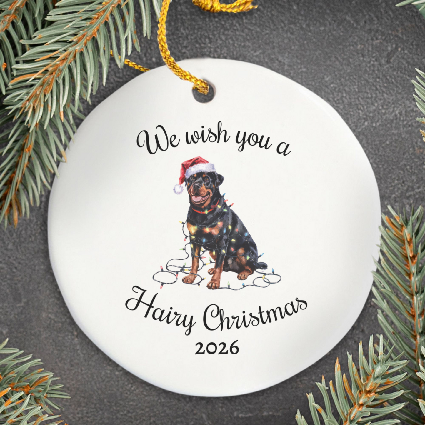 Christmas Rottweiler Ornament, Christmas Lights Dog Keepsake