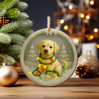Load image into Gallery viewer, Customizable Yellow Lab Christmas Ornament, 3D-Look Clay-Style Puppy with Lights, Dog Lover Gift, Labrador Retriever Holiday Decor

