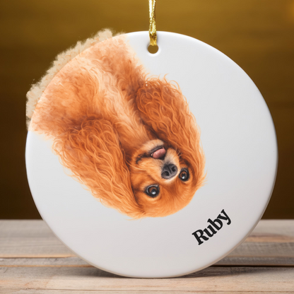 Upside down Personalized Pet Photo Ornament, Custom Dog Cat Memorial Ornament with Name, Watercolor Gift