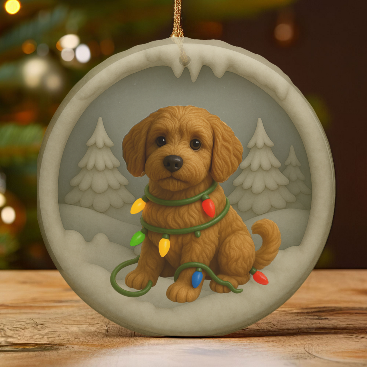 Personalized Labradoodle Christmas Ornament, 3D Clay-Style Dog Keepsake with Lights