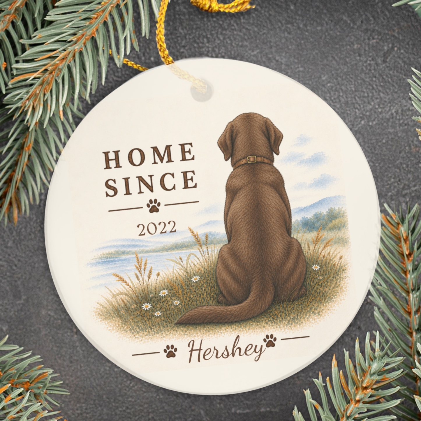Personalized Chocolate Lab Ornament, Double Sided Labrador Gotcha Day Gift, Custom Dog Keepsake
