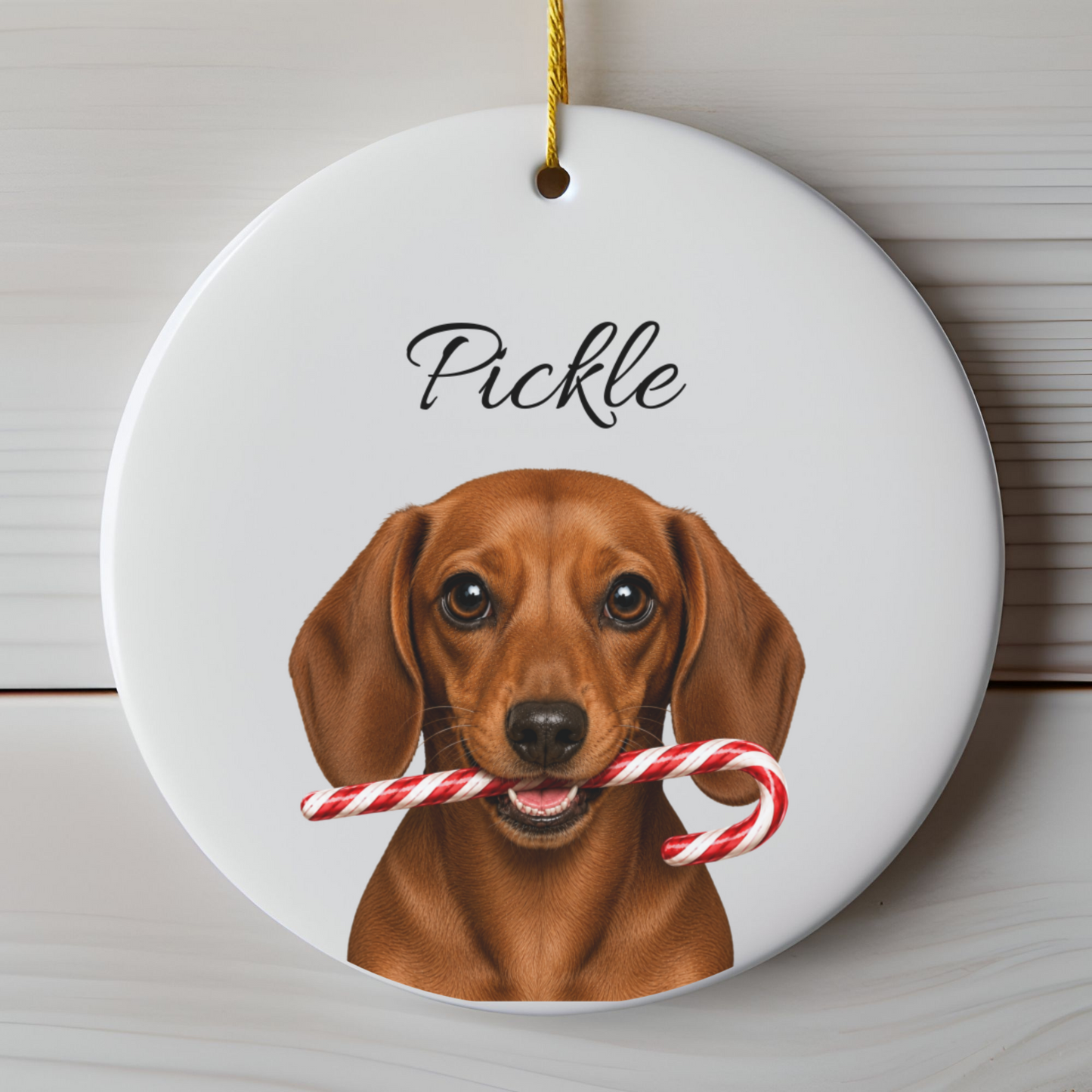 Personalized Red Dachshund Candy Cane Ornament
