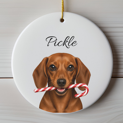 Personalized Red Dachshund Candy Cane Ornament
