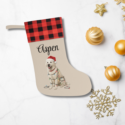 Personalized English Cream Golden Retriever Christmas Stocking, Custom Dog Name Stocking, Golden Retriever Lover Gift, Holiday Mantel Decor