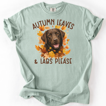 Chocolate Lab Mom Fall Shirt, Autumn Leaves & Labs Please