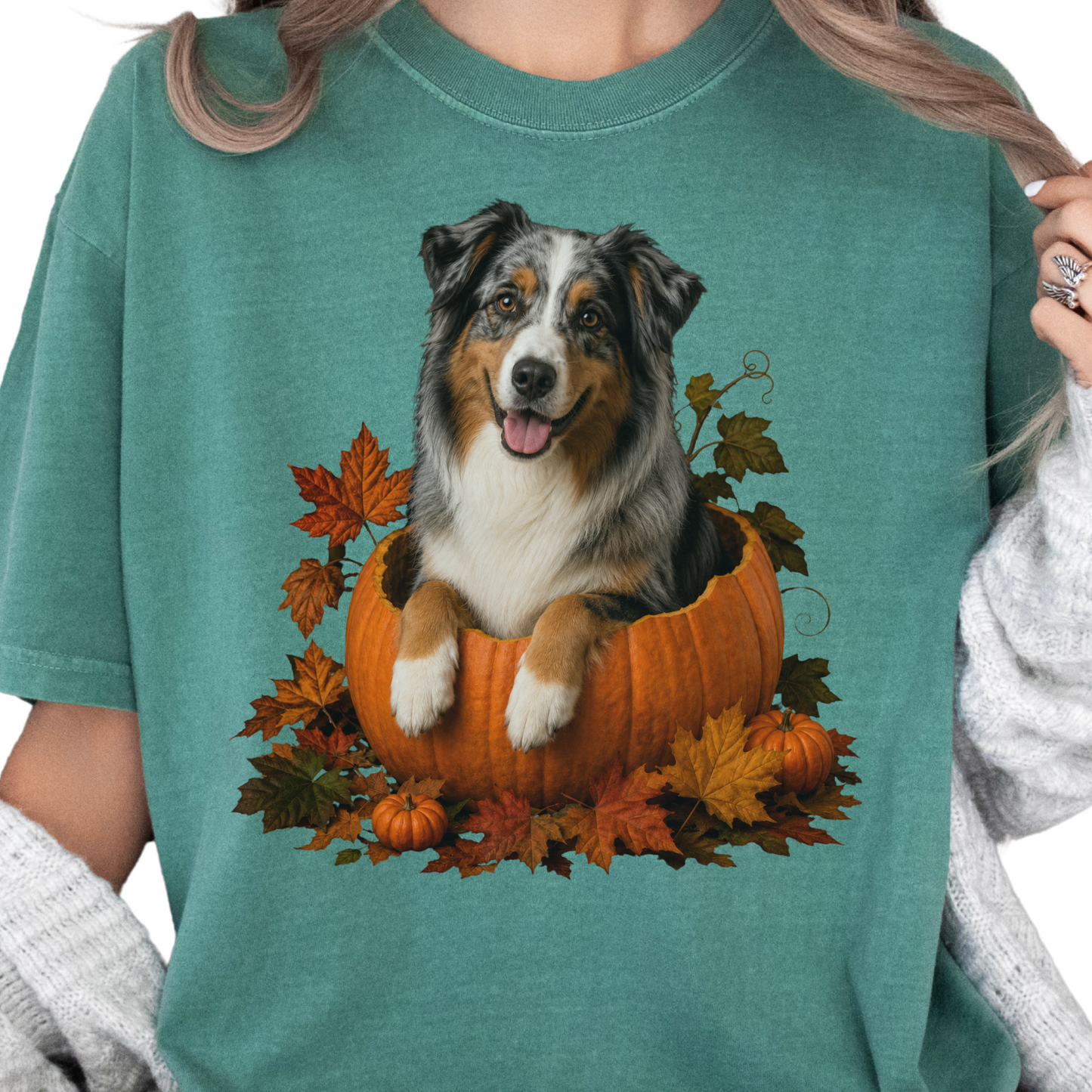 Australian Shepherd Pumpkin Shirt Fall Dog Lover Autumn Comfort Colors Graphic Tee Gift Apparel