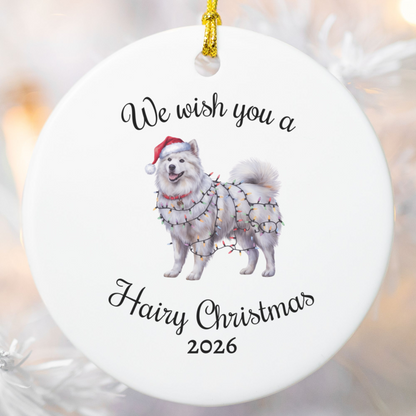 Christmas Samoyed Ornament, Christmas Lights Dog Keepsake