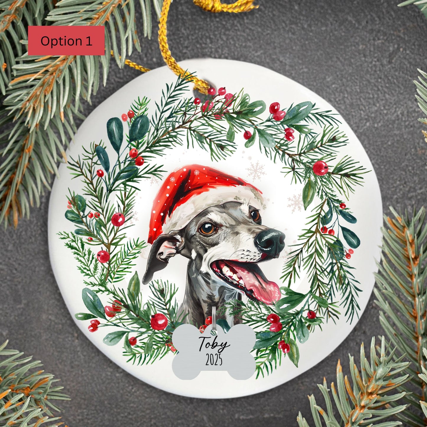 Personalized Greyhound Christmas Ornament