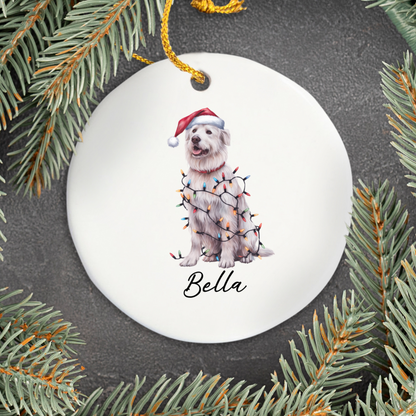 Personalized Kuvasz Dog Ornament: Ceramic Pet Christmas Keepsake with Lights