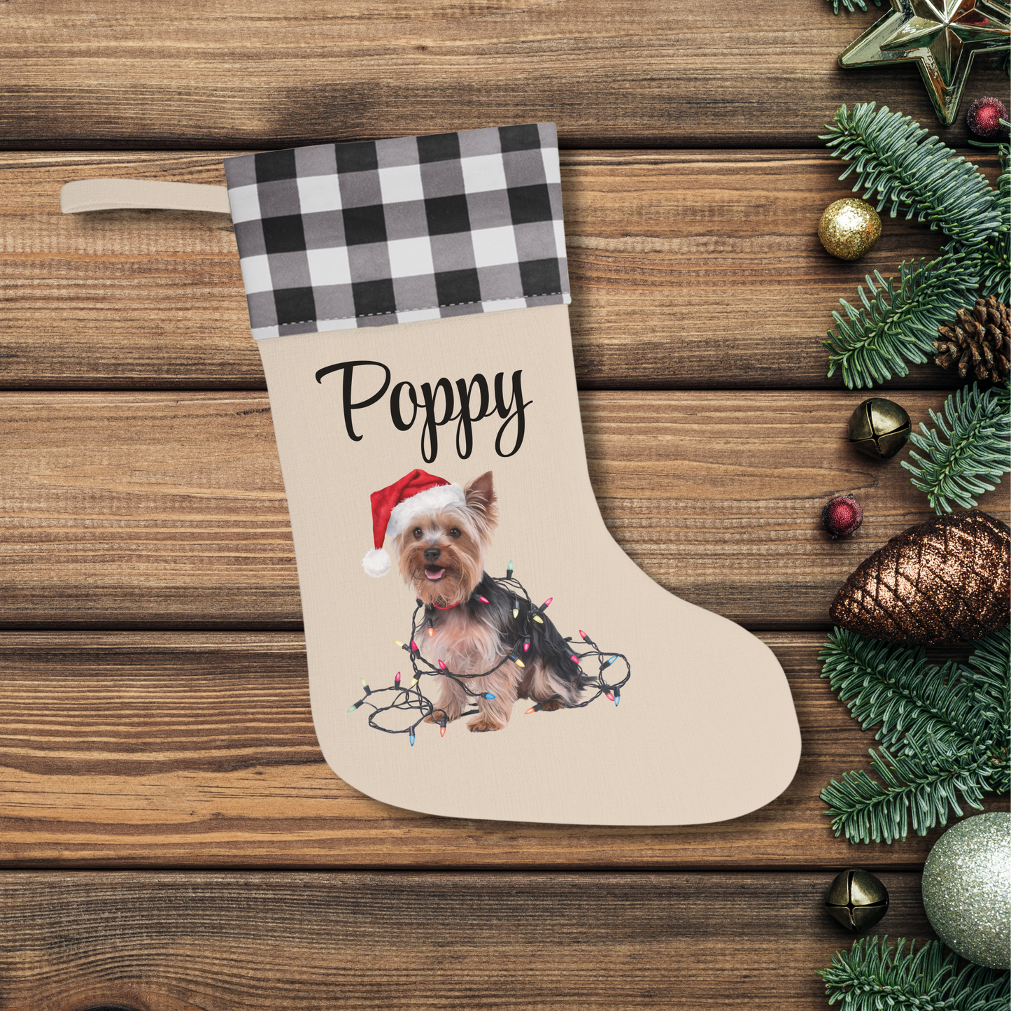 Personalized Yorkshire Terrier Christmas Stocking, Holiday Decor Gift for Yorkie Lovers