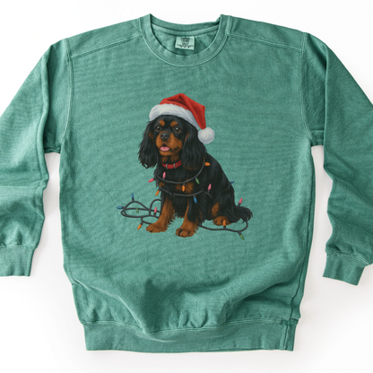 Black and Tan Cavalier King Charles Spaniel Christmas Lights Sweatshirt
