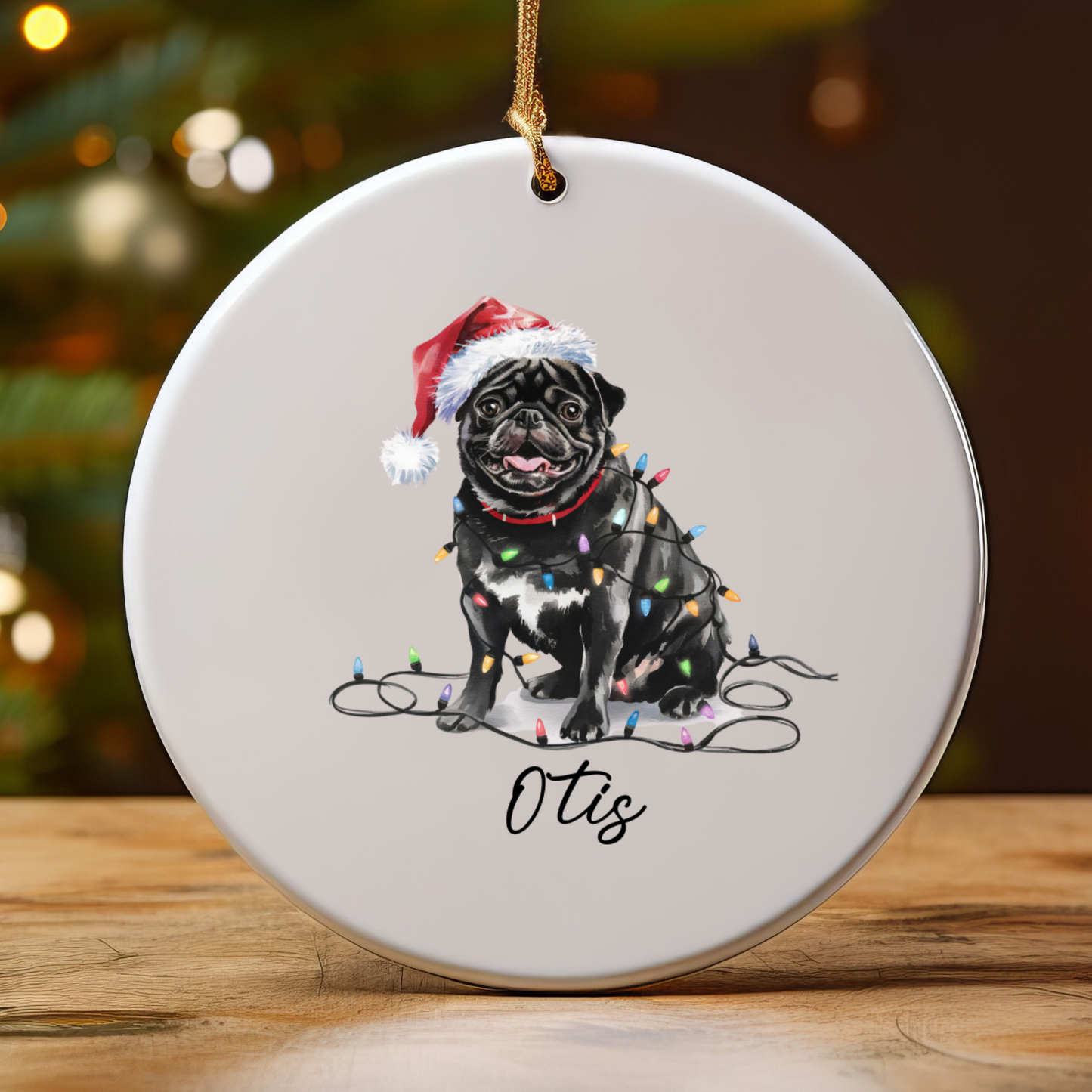 Black Pug Ornament, Personalized Pet Keepsake