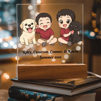 Load image into Gallery viewer, Custom Family Pet Portrait Plaque, Chibi Style Keepsake, Kawaii Cartoon Gift, Personalized LED Decor, Gift for Families
