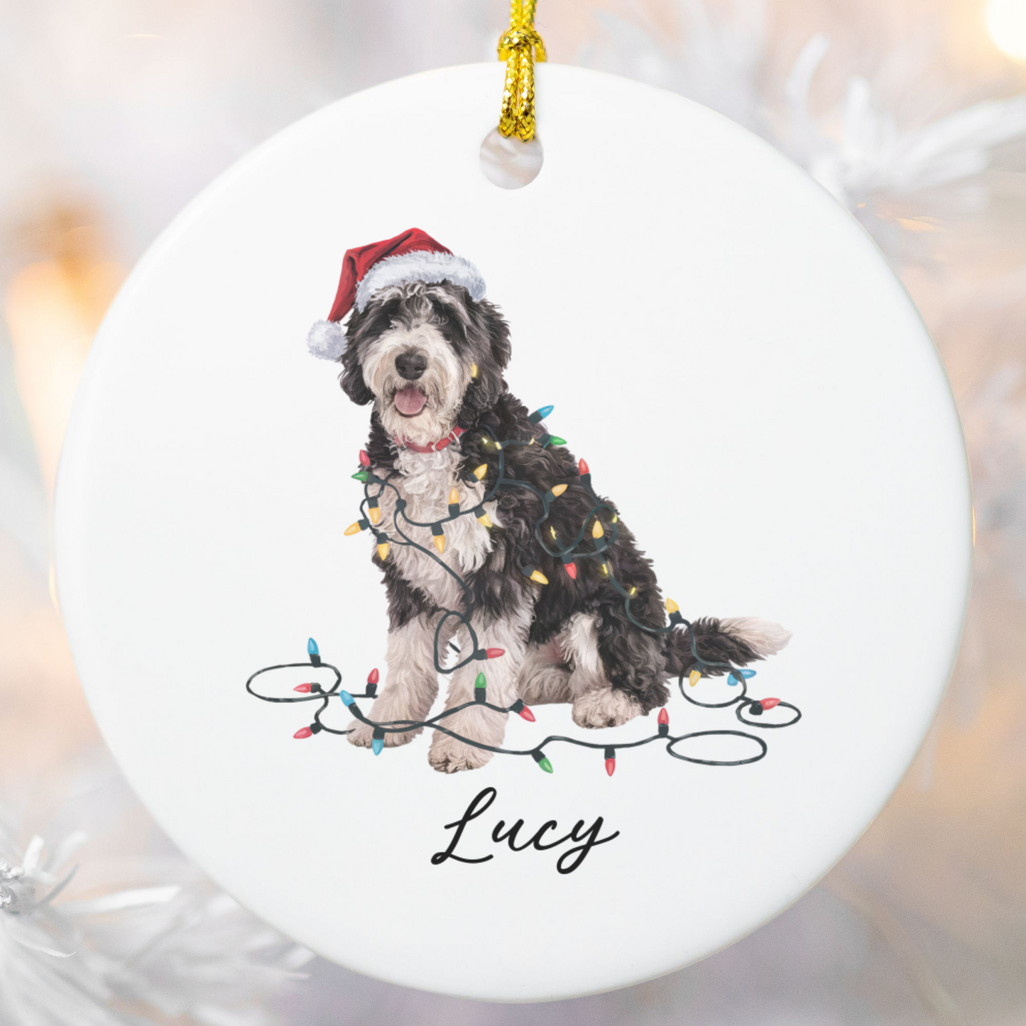 Personalized Labradoodle Ornament Custom Dog Keepsake Ceramic Holiday Decoration Pet Gift