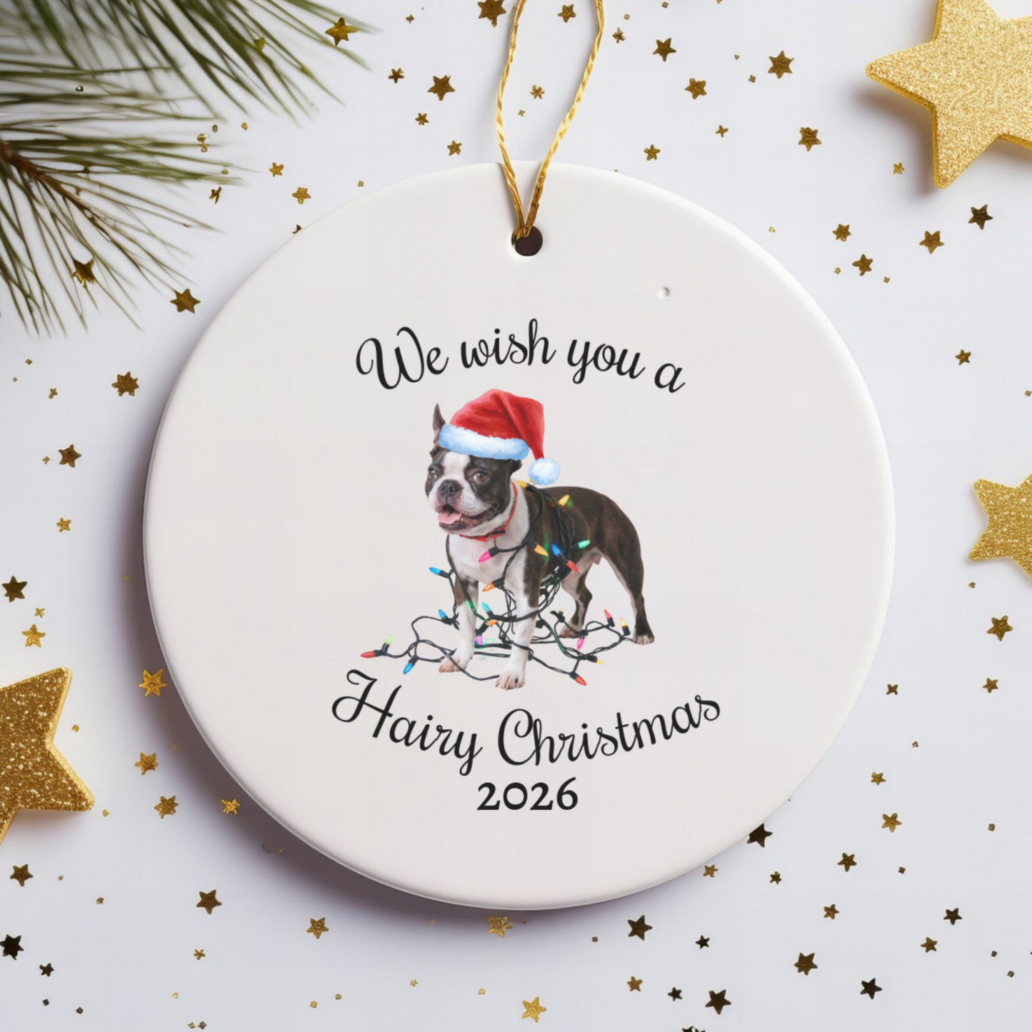 Christmas Boston Terrier Ornament, Christmas Lights Dog Keepsake, Christmas Dog, Boston Terrier Mom, Gift For Dog Lover, Boston Terrier