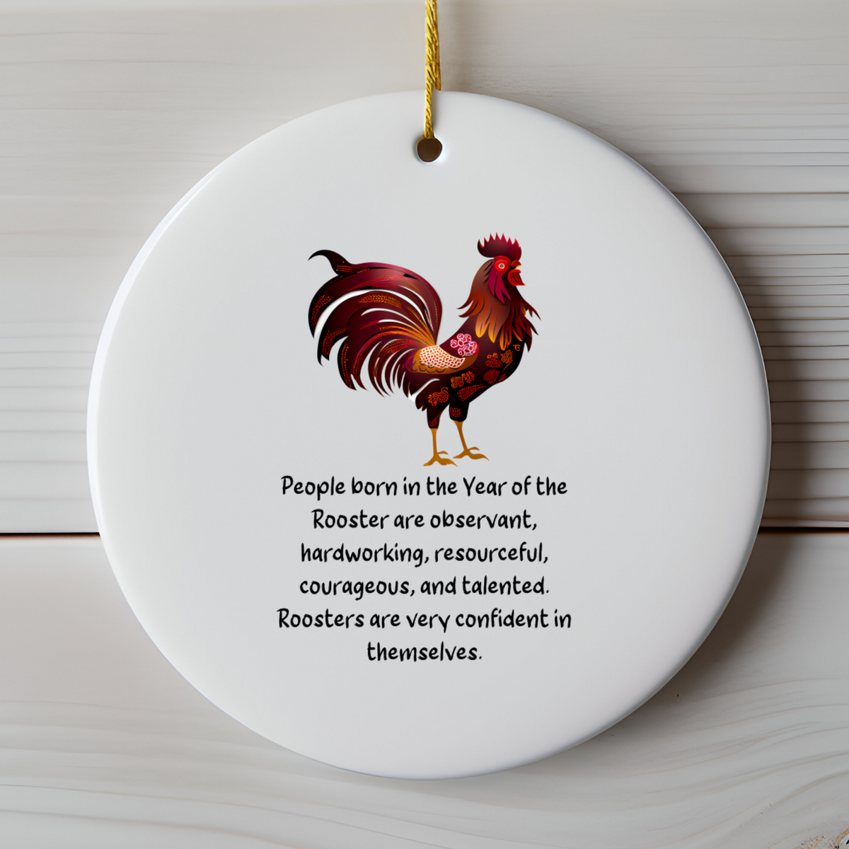 Chinese Zodiac Rooster Ornament, Year of the Rooster Horoscope Gift for Lunar New Year