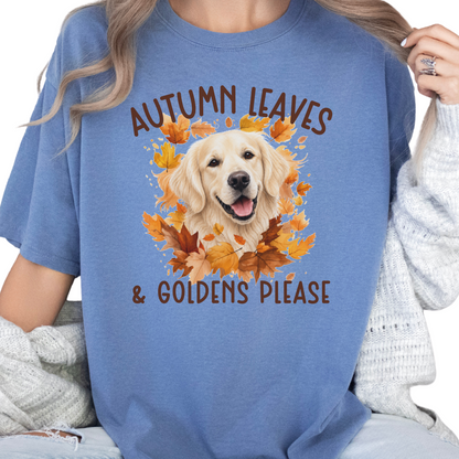 English Cream Golden Mom Fall Shirt, Autumn Leaves & Goldens Please
