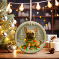Load image into Gallery viewer, French Bulldog Christmas Ornament, Cute Frenchie Puppy with Holiday Lights, Personalized Dog Lover Gift, Custom Tree Decoration
