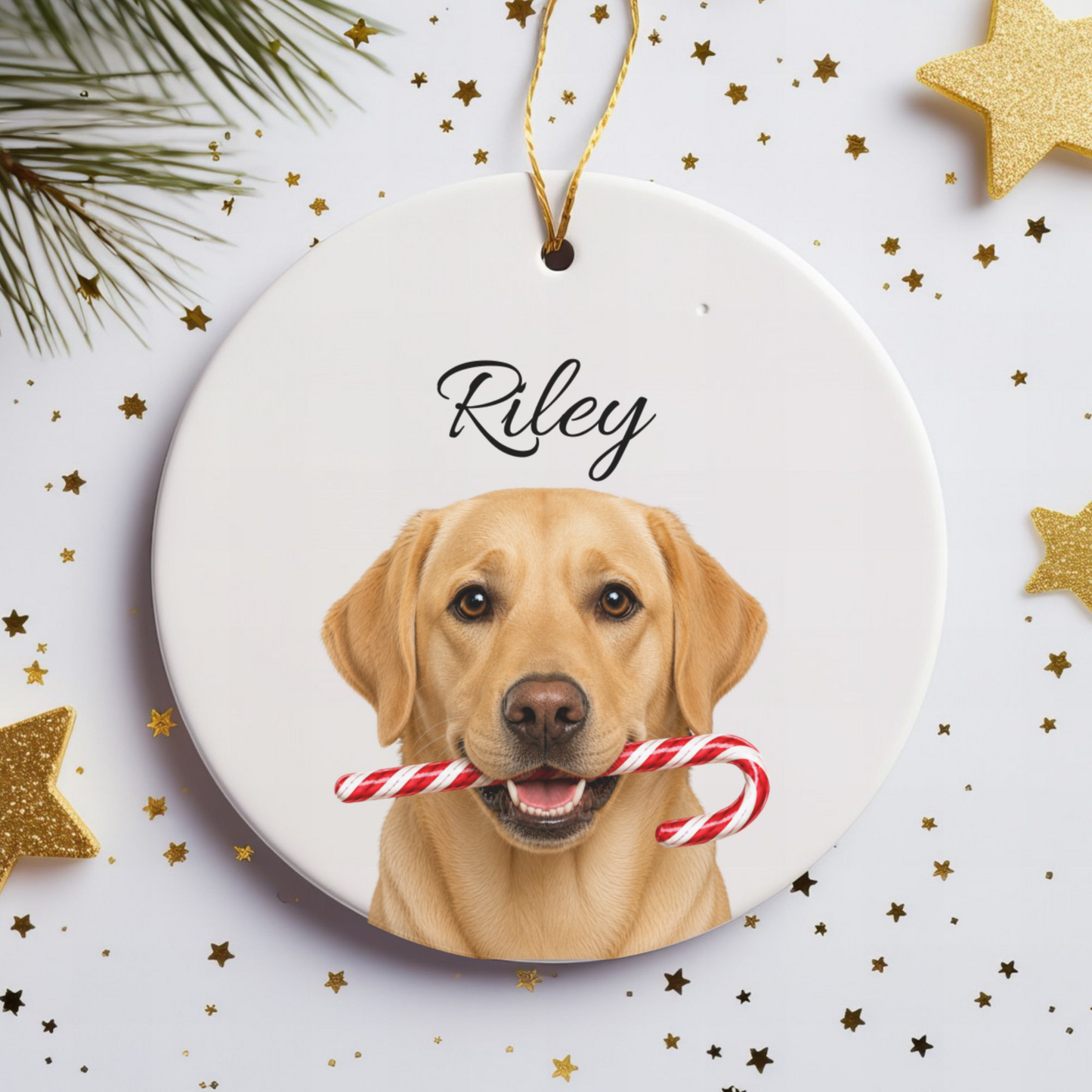 Personalized Yellow Lab Ornament, Custom Dog Name Christmas Ornament, Labrador Retriever Gift, Dog Lover Gift