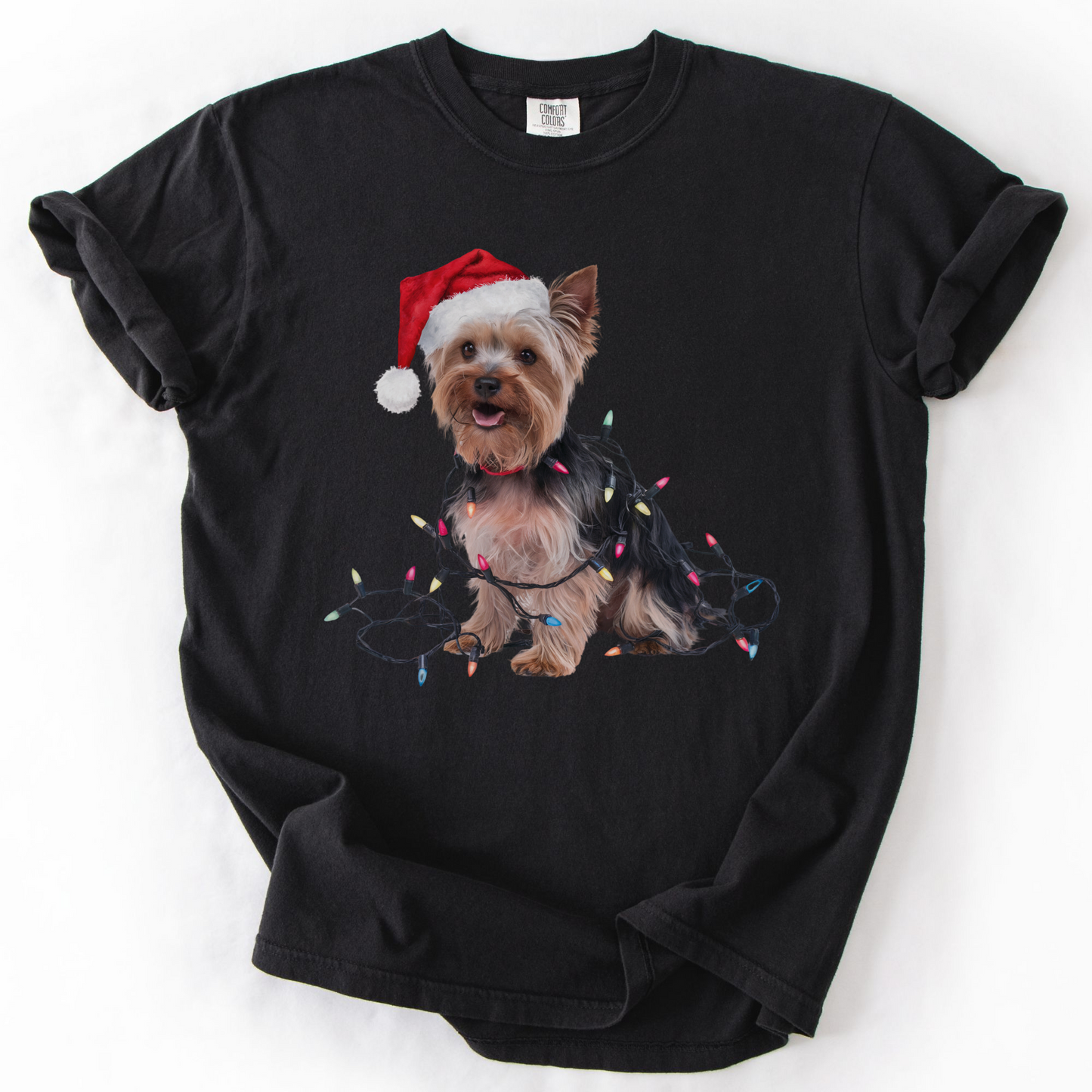 Yorkshire Terrier Christmas Lights Shirt, Festive Holiday Tee for Yorkie Fans