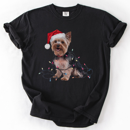 Yorkshire Terrier Christmas Lights Shirt, Festive Holiday Tee for Yorkie Fans