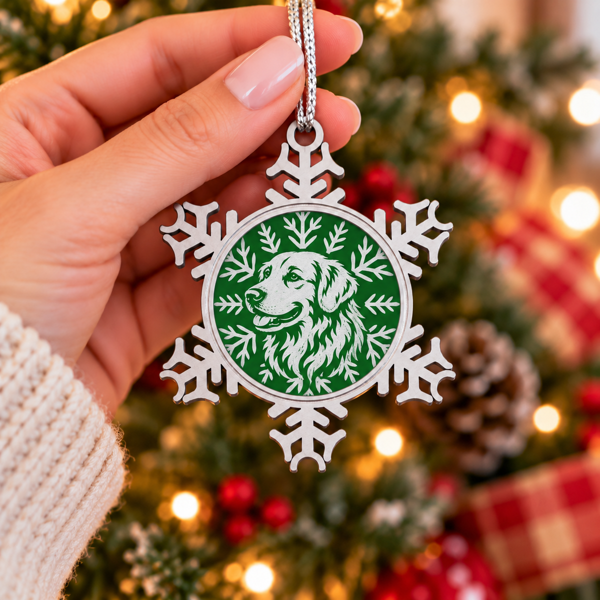 Golden Retriever Ornament, Pewter Snowflake Christmas Ornament, Golden Retriever Lover Gift