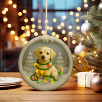 Load image into Gallery viewer, Customizable Yellow Lab Christmas Ornament, 3D-Look Clay-Style Puppy with Lights, Dog Lover Gift, Labrador Retriever Holiday Decor
