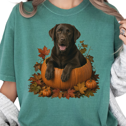 Chocolate Lab Pumpkin Shirt Fall Dog Lover Autumn Labrador Comfort Colors Graphic Tee Gift