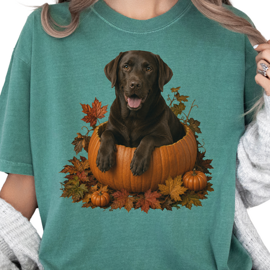 Chocolate Lab Pumpkin Shirt Fall Dog Lover Autumn Labrador Comfort Colors Graphic Tee Gift