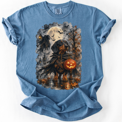 Black & Tan Dachshund Headless Horseman Inspired Halloween Comfort Colors Shirt