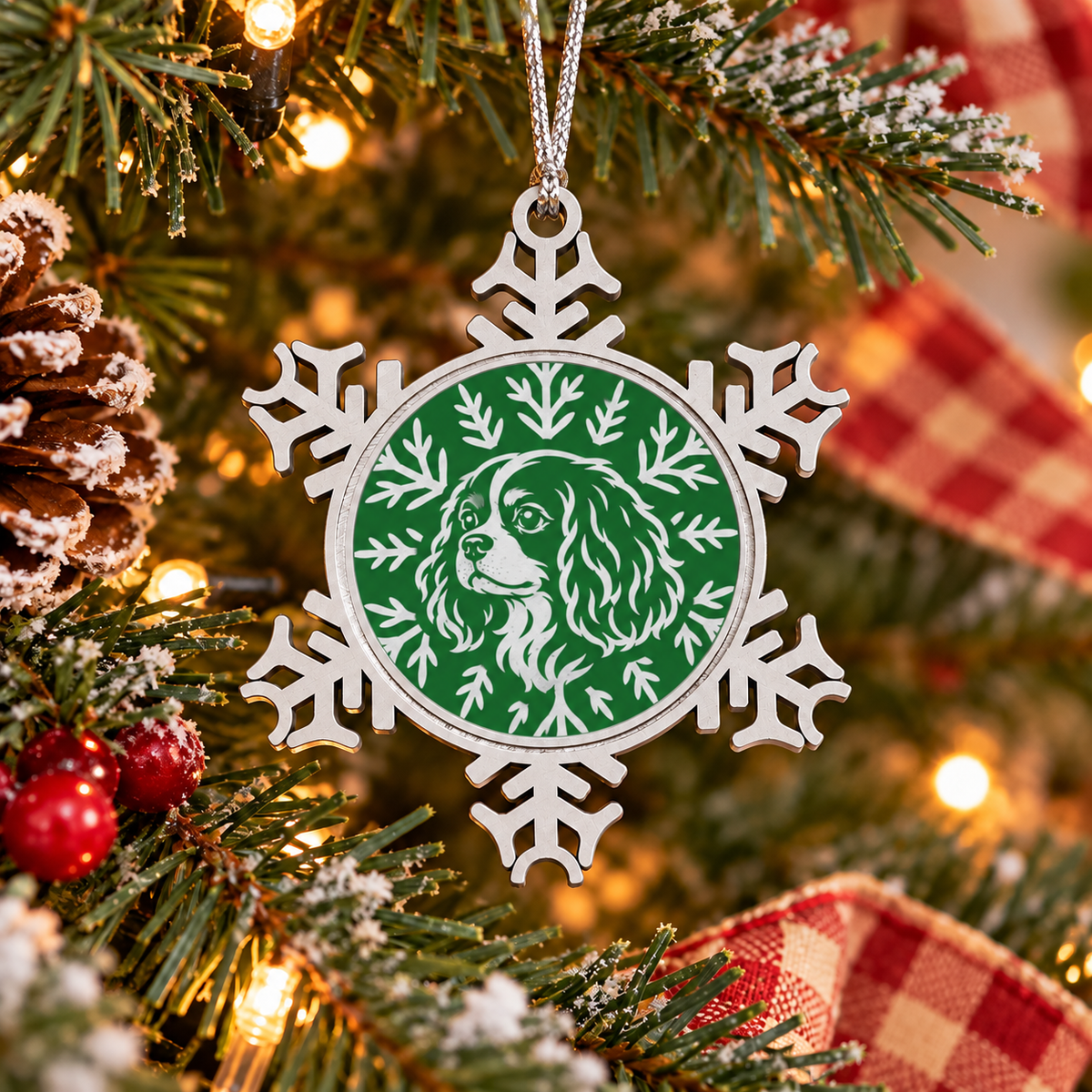 Cavalier King Charles Pewter Snowflake Christmas Ornament