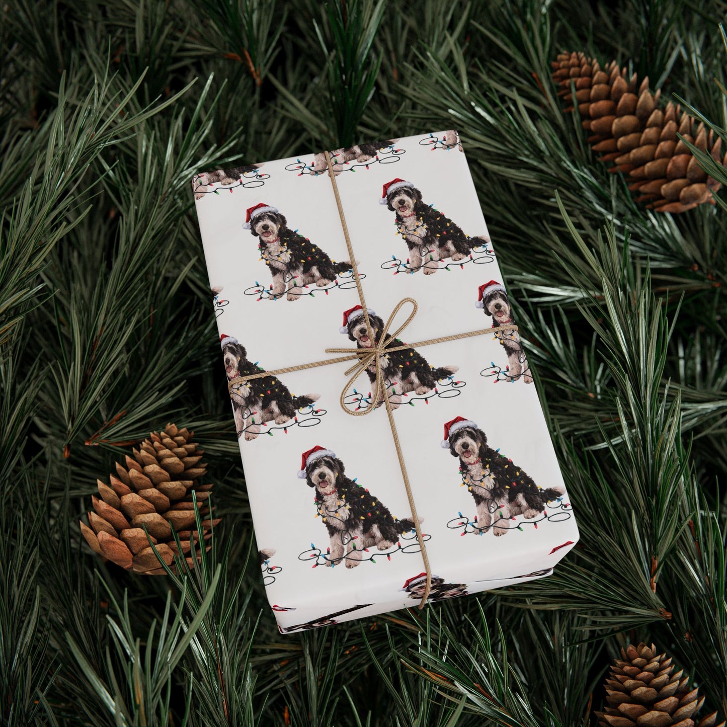 Labradoodle Christmas Lights Wrapping Paper