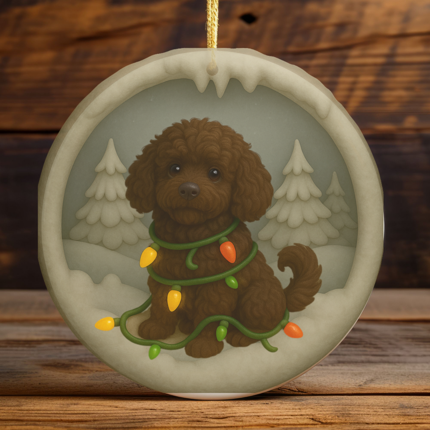 Personalized Portuguese Water Dog Christmas Ornament, 3D Clay-Style Dog Keepsake with Lights