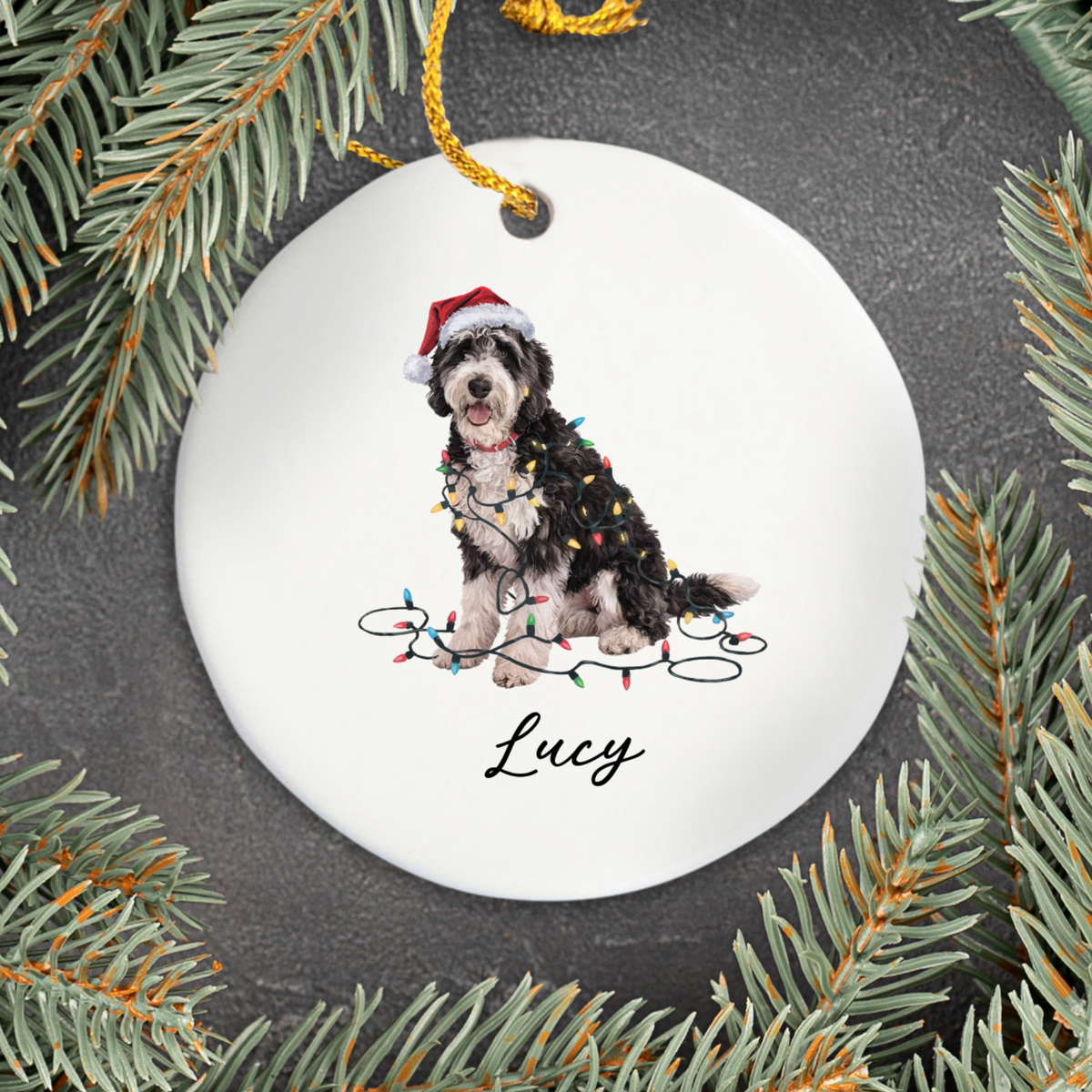 Labradoodle Ornament Personalized Dog Keepsake Ceramic Holiday Decoration Custom Pet Gift