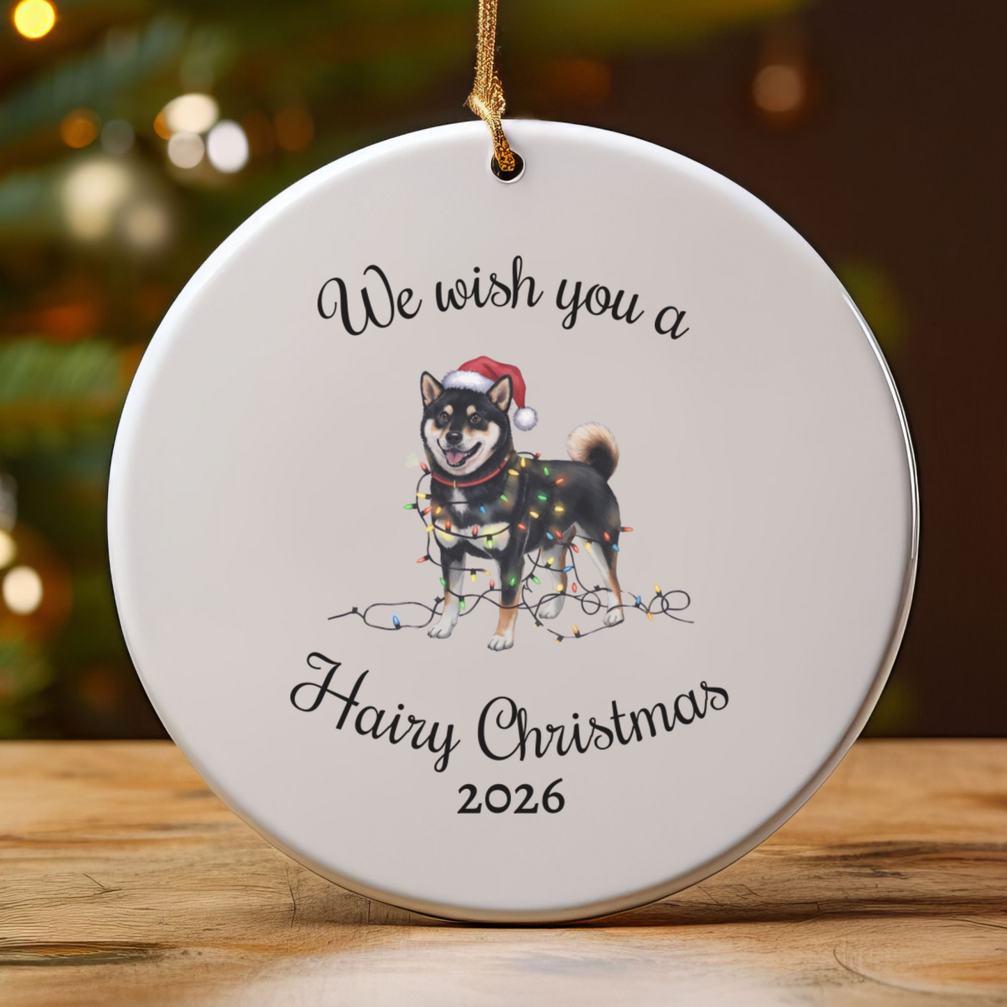 Christmas Black Shiba Inu Ornament, Christmas Lights Dog Keepsake