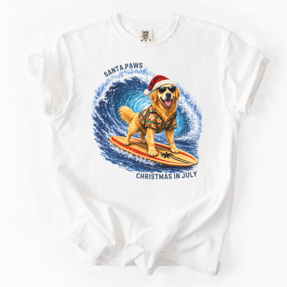 Christmas in July Gift for Golden Retriever Lovers, Santa Paws Beach Shirt