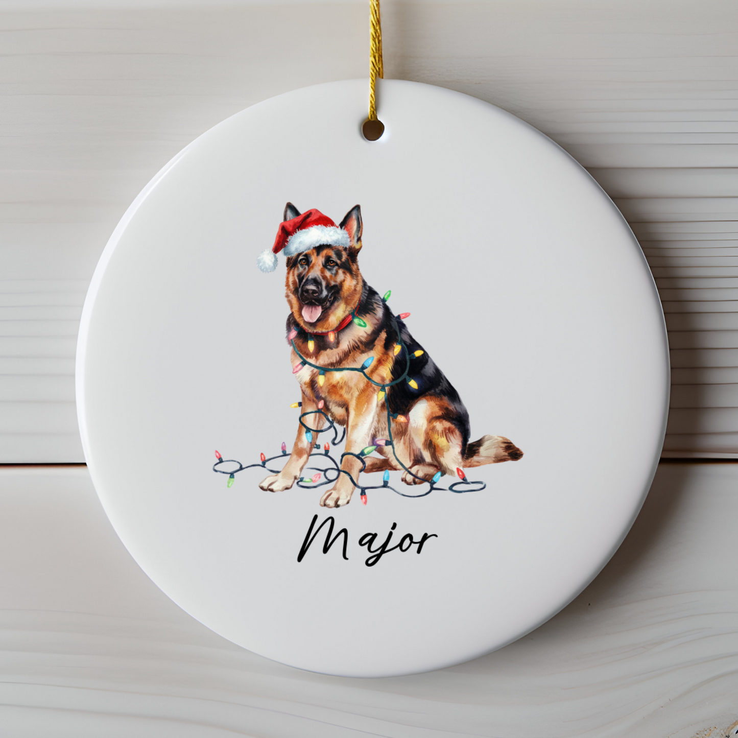 German Shepherd Ornament Ceramic Keepsake Christmas Dog Lover Gift Personalized Xmas Decor