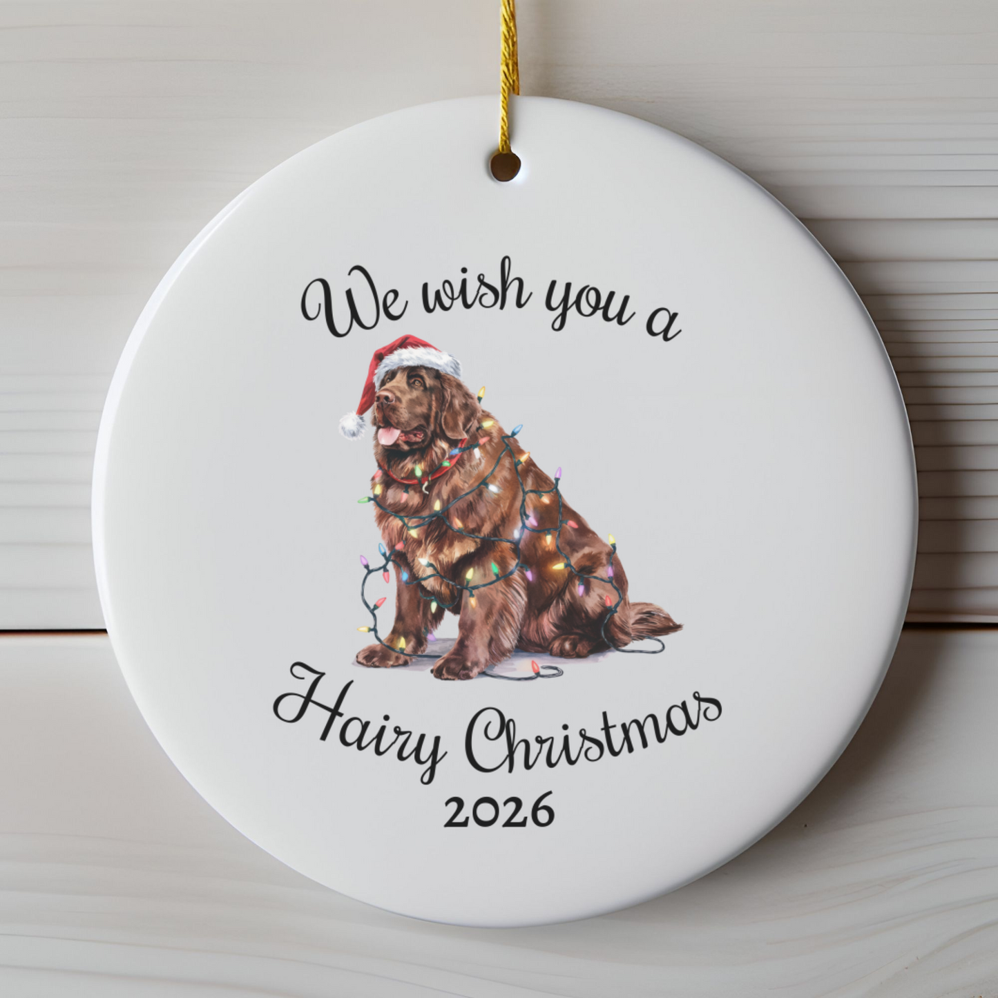 Christmas Brown Newfoundland Ornament, Christmas Lights Dog Keepsake