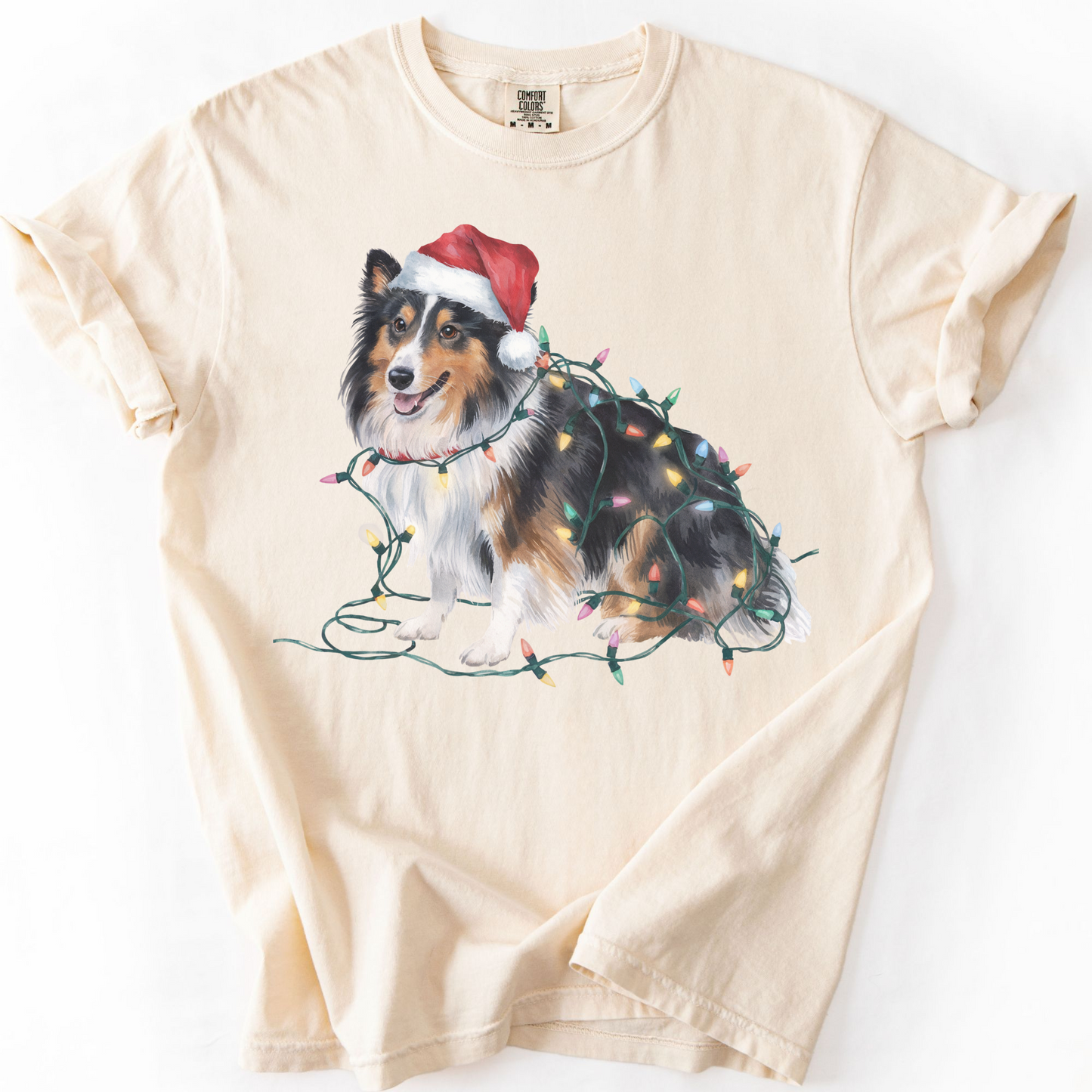 Shetland Sheepdog Christmas Lights Shirt, Festive Holiday Tee for Sheltie Lovers