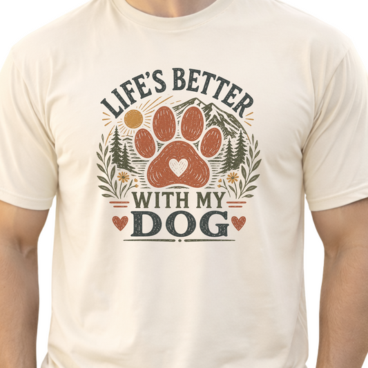 Life's Better With My Dog Comfort Colors Nature Paw Graphic Tee