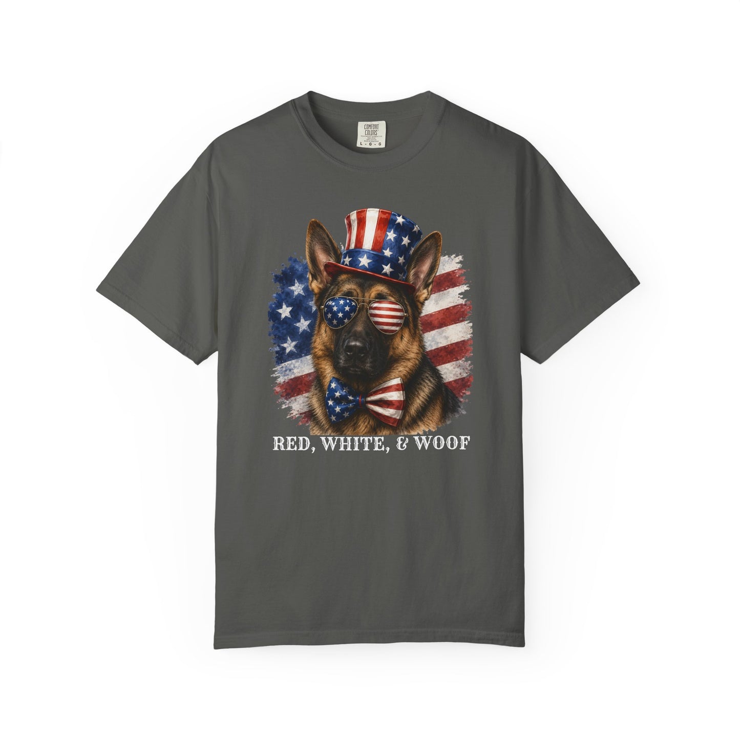 Patriotic German Shepherd Red White & Woof Shirt