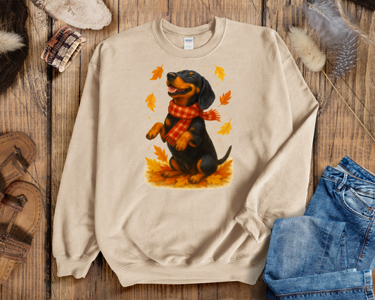 Dachshund Fall Shirt, Cute Dog Sweater, Autumn Dog Lovers Gift, Fall Sweatshirt with Dog, Cozy Fall Dog Shirt, Dog in Leaves, Gift For Dog Moms
