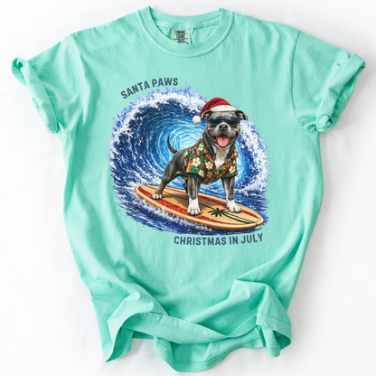 Christmas in July Gift for Pit Bull Lovers, Santa Paws Beach Shirt