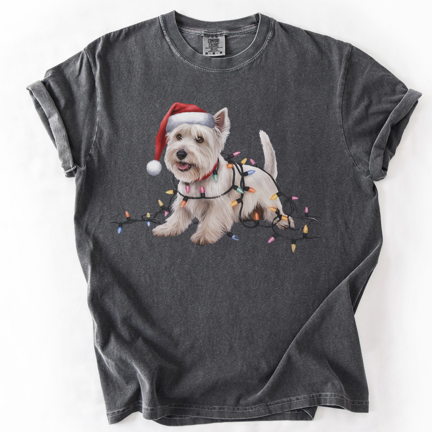 West Highland Terrier Christmas Lights Shirt, Festive Holiday Tee for Westie Lovers