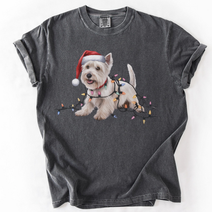 West Highland Terrier Christmas Lights Shirt, Festive Holiday Tee for Westie Lovers
