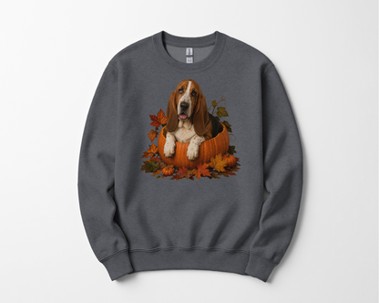 Basset Hound Pumpkin Sweatshirt Fall Dog Lover Autumn Puppy Crewneck Cozy Gift Pullover Apparel